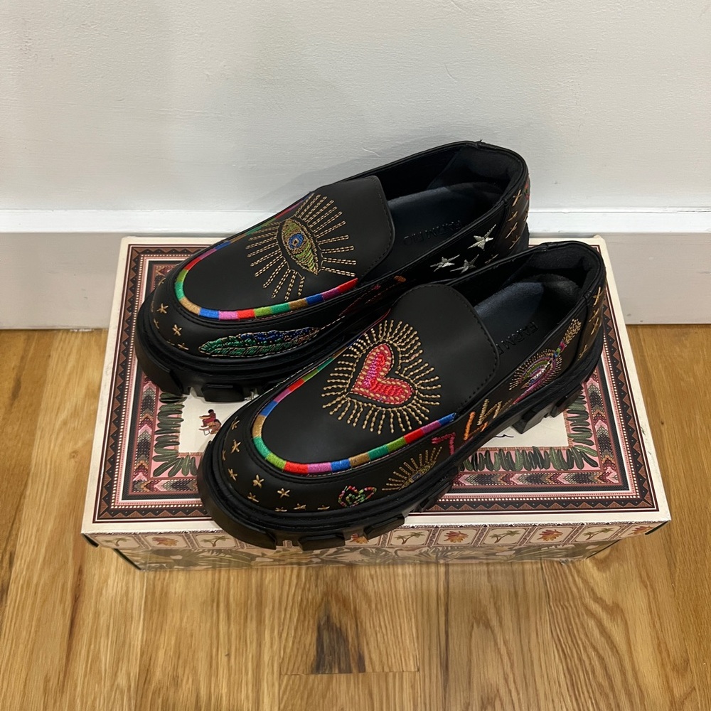 Farm Rio Embroidered Platform Loafers